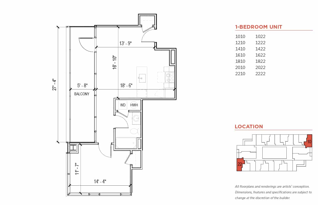 Franklin Tower Residences One Bedroom Unit Floor Plans