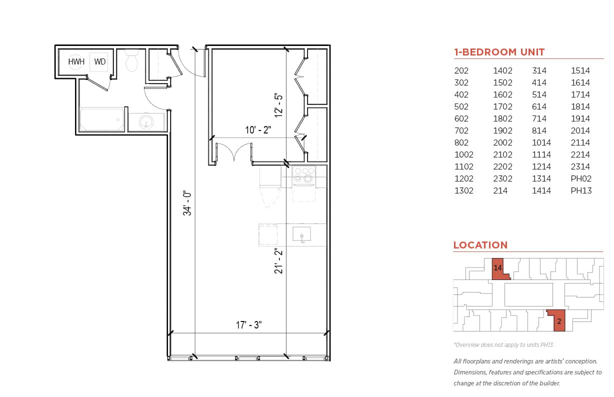 Franklin Tower Residences One Bedroom Unit Floor Plans